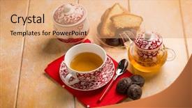  Presentation with tea cake - Audience pleasing PPT layouts consisting of silver jug - breakfast with english tea cake backdrop and a coral colored foreground