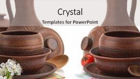  Presentation with scroll paper isolated on white - Beautiful PPT theme featuring silver jug - ceramic utensils isolated on white backdrop and a  colored foreground