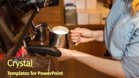  Presentation with restaurant equipment - Cool new presentation theme with silver jug - equipment coffee shop people backdrop and a tawny brown colored foreground