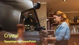  Presentation with restaurant equipment - Amazing PPT layouts having silver jug - equipment coffee shop people backdrop and a tawny brown colored foreground