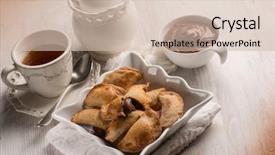  Presentation with silver cup - Colorful PPT theme enhanced with silver jug - tea cup and cookie stuffed backdrop and a soft green colored foreground