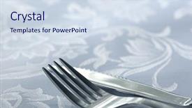  Presentation with damask - Slides having fork on white damask background and a sky blue colored foreground