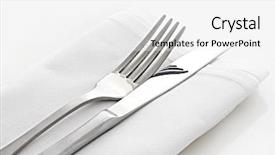  Presentation with linen - Cool new PPT theme with silver knife and fork on white linen napkin backdrop and a white colored foreground