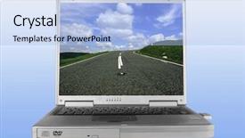  Presentation with blue mountain - PPT theme consisting of silver laptop against a blue background and a light blue colored foreground