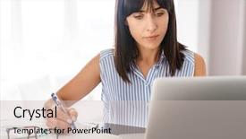  Presentation with writing notes - Presentation theme enhanced with silver laptop and writing down background and a soft green colored foreground