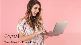  Presentation with photo - Beautiful PPT theme featuring silver laptop isolated over pink backdrop and a coral colored foreground