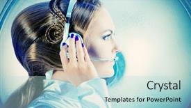  Presentation with sci fi - Beautiful slide set featuring silver latex costume with futuristic backdrop and a light blue colored foreground