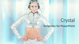  Presentation with silver - Slide deck having silver latex costume with futuristic background and a  colored foreground