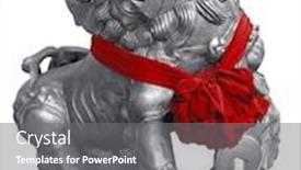  Presentation with lion - Slide deck consisting of feng shui statues red - silver lion statue isolated background and a gray colored foreground