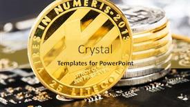  Presentation with litecoin - PPT theme with silver litecoin cryptocurrency digital bit coin btc currency technology business internet concept background and a yellow colored foreground