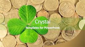  Presentation with clover - Slide set consisting of silver lottery - clover leaf and euro coins background and a shamrock green colored foreground