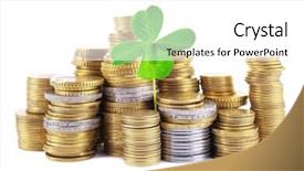  Presentation with growing micro greens isolated - Theme with silver lottery - clover leaf growing background and a white colored foreground