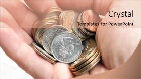  Presentation with lottery - Cool new slide deck with silver lottery - coins in hand backdrop and a coral colored foreground