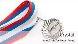  Presentation with medal - Presentation design having silver medal with handshake symbol isolated background and a white colored foreground