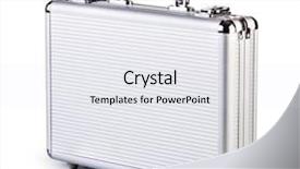  Presentation with suitcase - Presentation design featuring silver metal - metallic suitcase on white background background and a white colored foreground
