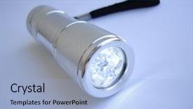  Presentation with metallic blue - Slide set having silver metallic flashlight on blue background background and a light blue colored foreground