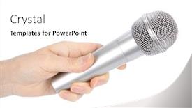 Presentation with microphone - Theme having silver-microphone-in-a-female background and a white colored foreground