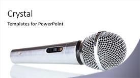  Presentation with microphone - Beautiful presentation design featuring silver microphone isolated on white backdrop and a white colored foreground