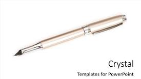  Presentation with fountain pen - Slides enhanced with silver pen isolated background and a white colored foreground