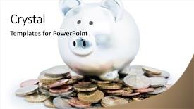  Presentation with piggy bank is evil - Amazing PPT layouts having silver piggy bank or money backdrop and a white colored foreground