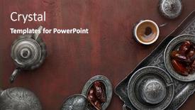  Presentation with arabic - Slides featuring silver-plates-with-date-fruits background and a tawny brown colored foreground