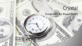  Presentation with time money - Presentation theme with silver pocket clock and money background and a lemonade colored foreground