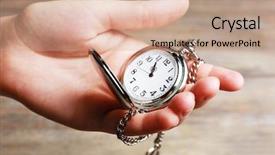  Presentation with clock - Slides with silver pocket clock in hand background and a coral colored foreground