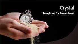  Presentation with sand clock - PPT layouts consisting of silver pocket clock in hands background and a black colored foreground