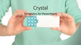  Presentation with pills - Colorful presentation theme enhanced with hormonal pills in female hands backdrop and a soft green colored foreground