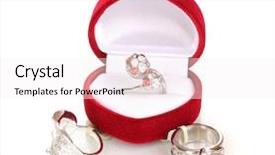  Presentation with crystals - Presentation theme with silver ring with red pink and clear crystals in red velvet box and some silver rings isolated on white background and a white colored foreground