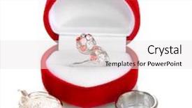  Presentation with crystals - Colorful slide deck enhanced with silver ring with red pink and clear crystals in red velvet box and some silver rings isolated on white backdrop and a white colored foreground