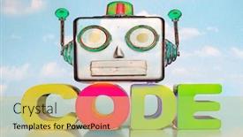 Presentation with robot - Colorful slide deck enhanced with silver-robot-head backdrop and a yellow colored foreground