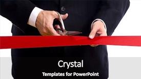  Presentation with ribbon cutting grand opening - PPT theme consisting of silver scissors grand opening ceremony background and a wine colored foreground