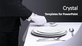  Presentation with table setting - Colorful presentation theme enhanced with silver service - closeup of a waiter backdrop and a dark gray colored foreground