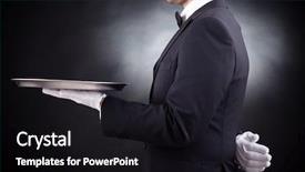  Presentation with waiter - Cool new PPT theme with silver service - cropped image of a young backdrop and a black colored foreground
