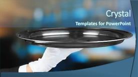  Presentation with restaurant waiter - Presentation design featuring silver service - empty tray in hand waiter background and a  colored foreground