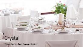  Presentation with wedding banquet table - Presentation theme enhanced with silver service - fancy table set background and a light gray colored foreground