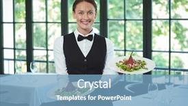  Presentation with waitress - Colorful slide deck enhanced with silver service - smiling waitress holding plates backdrop and a  colored foreground