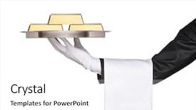  Presentation with gold bars - Colorful slide deck enhanced with silver service - waiter holding a tray backdrop and a white colored foreground