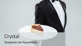  Presentation with waiter - Cool new presentation theme with silver service - waiter in tuxedo with bowtie backdrop and a sky blue colored foreground