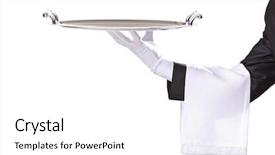  Presentation with waiter - Presentation design featuring silver service - waiter isolated on white background and a white colored foreground