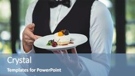  Presentation with restaurant business plan - Beautiful PPT theme featuring silver service - waitress holding a plate backdrop and a teal colored foreground