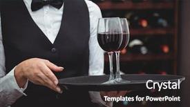  Presentation with cellar - Colorful presentation design enhanced with silver service - waitress holding a tray backdrop and a dark gray colored foreground