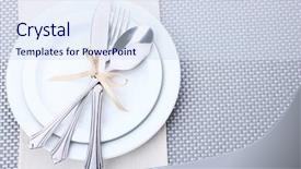  Presentation with spoon - PPT theme having silver service - white empty plates with fork background and a sky blue colored foreground