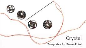  Presentation with needle - Colorful presentation design enhanced with silver-snaps-buttons-and-needle backdrop and a sky blue colored foreground