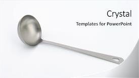  Presentation with soup - PPT theme consisting of silver soup ladle on white background and a pink colored foreground