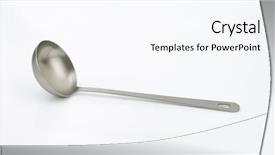  Presentation with soup - PPT theme having silver soup ladle on white background and a pink colored foreground