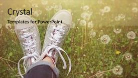  Presentation with sparkly - Audience pleasing presentation theme consisting of tennis shoes in a field backdrop and a yellow colored foreground