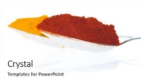 Presentation with curry powder - Beautiful presentation design featuring silver spoons containing curry and paprika powder on a white background backdrop and a white colored foreground