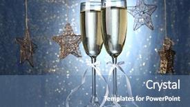  Presentation with champagne - Presentation design enhanced with gold star blue - two glasses of champagne background and a teal colored foreground